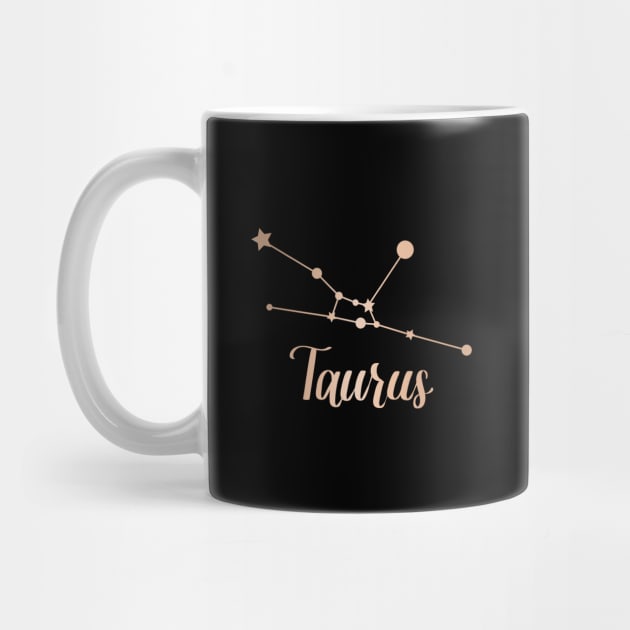 Taurus Zodiac Constellation in Rose Gold - Black by Kelly Gigi
